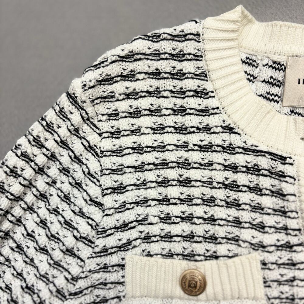 Industry Heavy Black & White Square Knit Gold Button Front Sweater Jacket M - Picture 8 of 13